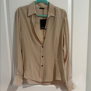 Kiton Camicia Donna 100% Silk Beige Button Down Shirt